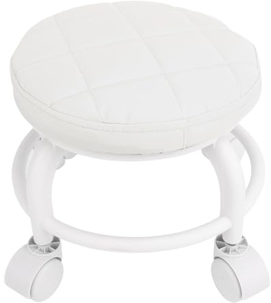 Sxhlseller Pedicure Stool with Wheels, Garage Stool Mute Wheel Swivel, Short Stool on Wheels, Low Rolling Stool Chair for Home Office Garage Shop (White)