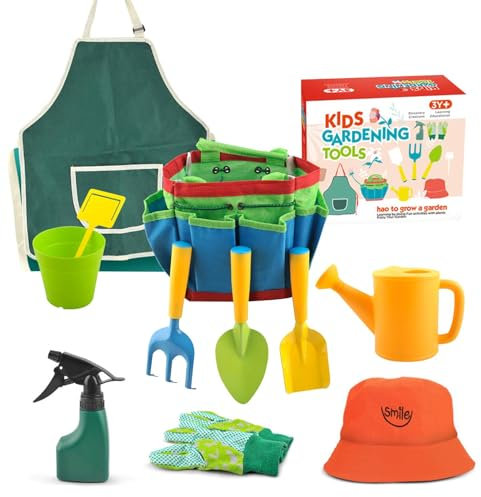 Gartengeräte-Set für Kinder – Gartengeräte für Kleinkinder, Garten-Set für Kinder im Freien | Bunte Gartengeräte für Kinder, Gartenspielzeug für und Mädchen, inklusive Aufbewahrungstasche, Gieß