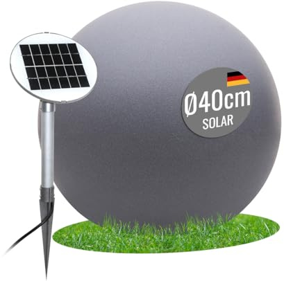 8 seasons Design - Lámpara solar esférica de 40 cm (gris), LED blanco cálido, sensor crepuscular, resistente a la intemperie, lámpara solar para exterior (jardín, terraza, balcón), resistente y