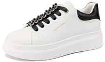 QUEEN HELENA Zapatillas de plataforma con perlas Zapatillas de deporte Casual Mujer X32-13, Blanco y negro, 39 EU