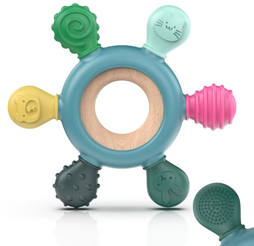 akolik Teething Toys for Babies, Baby Teethers Toy Teething Ring Silicone, Grasping Teething Toy, BPA Free Teething Newborn Accessories for Baby 0 3 6 9 12 18 Months (Blue B)
