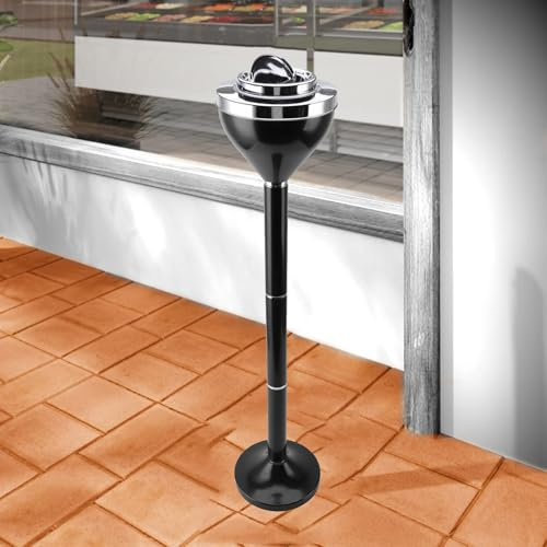 HPTHLY Cendrier D'Extérieur sur Pied avec Couvercle - Cendrier Commercial, Cendrier De Sol pour Cigarettes D'Extérieur, Cendrier De Terrasse Réglable en Hauteur pour C，Black-One Size