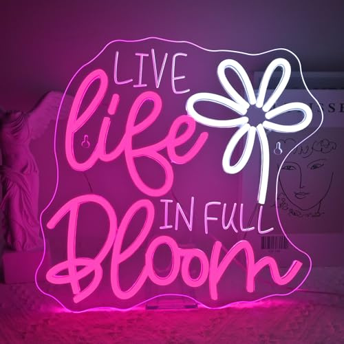 VYXIN Live Life in Full Bloom Neon Sign LED Cartel Pared Letrero de neón Letrero luminoso USB Power para Bedroom Pub Bar Room Club Party Luces Dormitorio