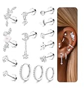 Adramata 12/14Pcs 16G Piercing Oreille Acier Inoxydable Boucles d'Oreilles Femme Oreille Piercing Helix Or Argent Boucles d'Oreilles Creoles Piercings Conch Daith Cartilage Piercings Tragus