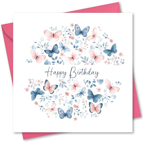 Birthday Card. Butterfly Design. 150x150mm supplied with Envelope. Eco-friendly. Message inside. Made in Britain.