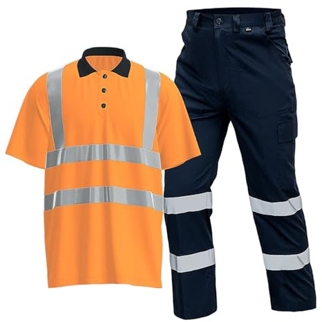 Vhersily Tuta Da Lavoro Da Uomo, Con Protezione Di Avvertimento, Polo E Pantaloni Da Lavoro, A Maniche Corte, Riflettente, Per Il Tempo Libero, In Due Pezzi, Fresche e Traspirant, Night Club Discoteca