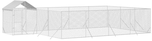Chenil Extérieur avec Toit pour Chien, Chenil d'Extérieur Enclos Cage pour Chien Métal avec Toit argenté 10x6x2,5 m