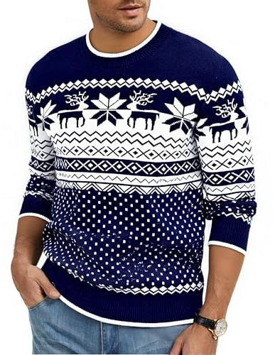 Jahetuul Pull de Noël pour Homme Motif Renne Pull Tricoté Chaud et Doux Sweater d'hiver Homme Idée Cadeau pour Noël et Fête