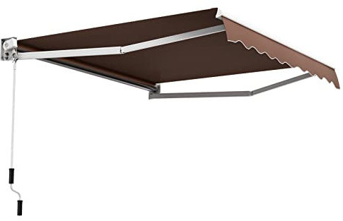 GOPLUS Ledarmmarkis, klämmarkis balkong, terrassmarkis balkongmarkis solskydd, UV-resistent vattenavvisande, infällbar solmarkis med handvev, aluminium + polyester (295 × 250 cm, brun)