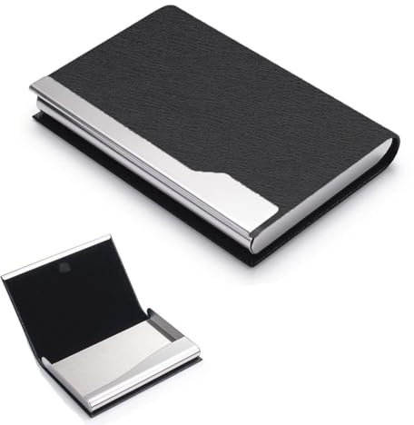 JYNXOR 1 Pièces Porte-Cartes de Visite en Aciers Inoxydables et Cuir, Porte-Cartes de Visite Unisex, Porte-Carte Nominatif, Étui Cartes de Professionnel pour Bureau, Carte de Crédit (Noir)