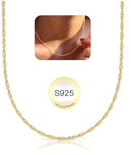 HARJJME Silberkette Damen 925 ohne Anhänger Gold/Silber Feine Singapur Kette aus Sterlingsilber Dünner Schlichte| Wasserfest Halskette für Frauen Geschenk