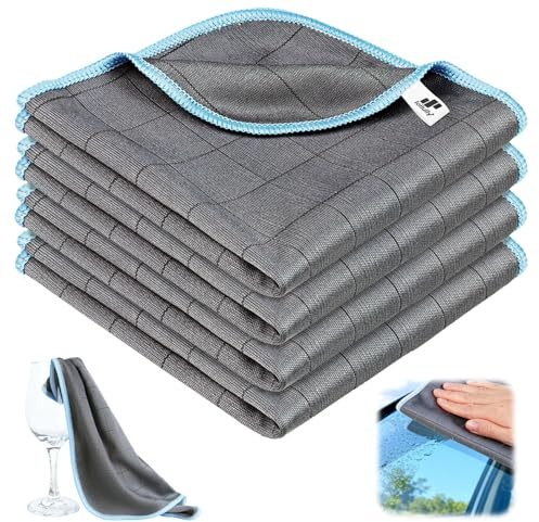Loiluliy 4 Pezzi Panni Microfibra Auto, Senza Traccia Stracci Microfibra Carbonio Riutilizzabile Panno Magico Panno in Microfibra Per Auto Adatto Per Cucina, Casa, Vetro 30 * 30cm 400GSM
