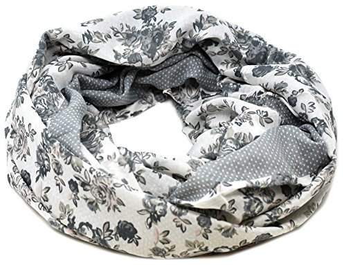 Striessnig Wien – Damen Loop Schaltuch grau, Loopschal zweifarbig mit Blumenmuster, Modetuch, ca. 90 x 100 cm