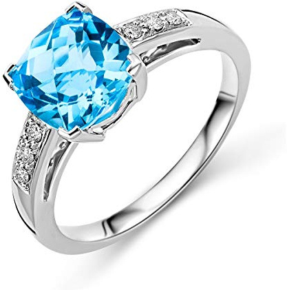 Miore - Anillo de compromiso de oro blanco con topacio de 9 quilates (375) con brillantes de 0,06 CT, 54 (17.2), Oro, Topacio