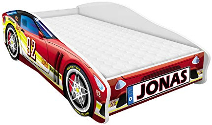ACMA Autobett 160x80 cm mit Matratze und Lattenrost - Kinderbett Auto personalisiert mit Name, Modell 4, stabiles Jugendbett für Kinderzimmer, belastbar bis 120 kg