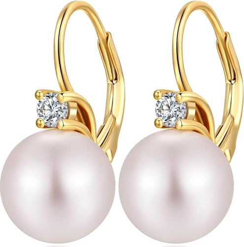 Orecchini Perle Donna in Argento Sterling 925 Orecchini Perle Pendenti Ipoallergenici Bianco Perla Gioielli Regali da Donna Leverback Placcato Oro