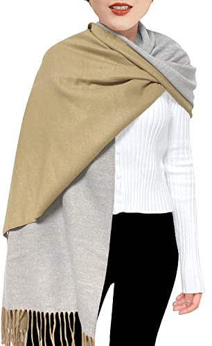 ehsbuy Bufanda de cachemira para mujer, mantones y envolturas de pashmina suaves, reversibles, largas, grandes, cálidas, gruesas, bufandas con borla para bodas, regalos de mujer
