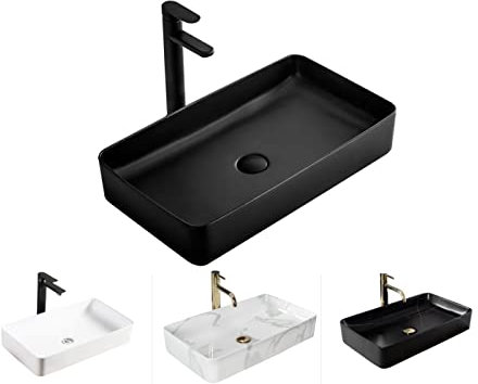 VBChome Waschbecken 62 x 35 x 11 cm Keramik Schwarz Rechteckig Waschtisch Handwaschbecken Aufsatzwaschbecken Waschschale Gäste WC