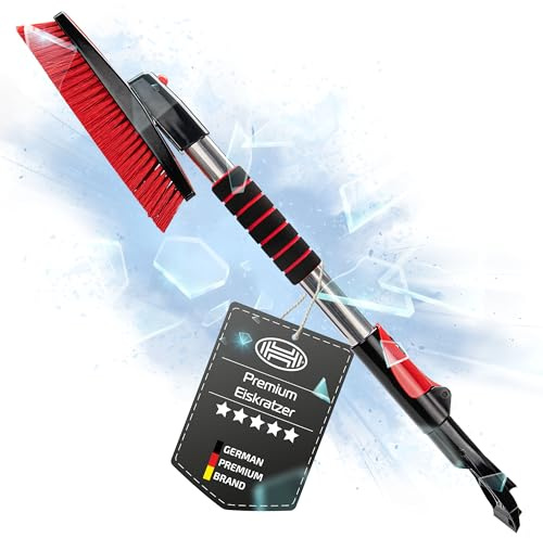 HEYNER® Eiskratzer mit Besen Scheibenkratzer mit Messingklinge, ausziehbar mit drehbarer Schneebürste
