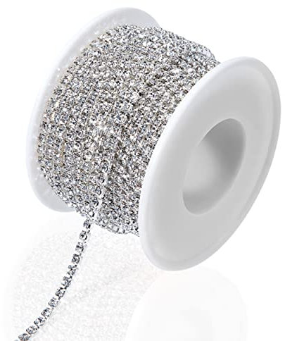 10mx2.8mm Kristall-Strasskette Klar Trimmen Krallenkette für DIY, Nähen, Basteln, Schmuckherstellung 1 Rolle (Silber)