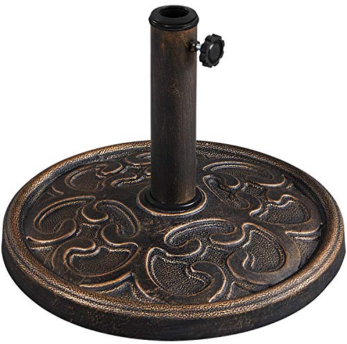 Yaheetech Base per Ombrellone da Giardino in Resina e Metallo Supporto 10 kg per Pali da Ø38mm e Ø48mm con Effetto in Ghisa Esterno Veranda Terrazza Piscina Spiaggia Patio Bronzo