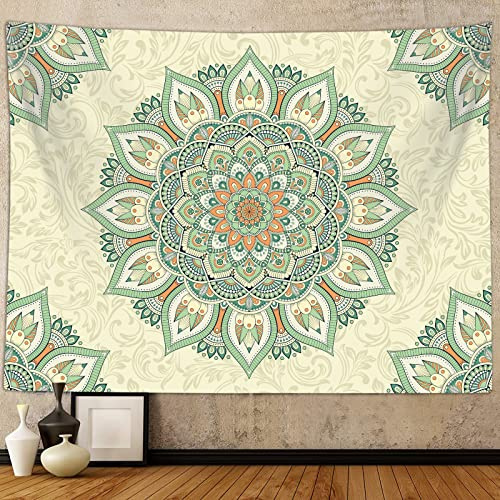 Boho Green Mandala Tapestry, Bohemian Sage Green Mandala Art Tapestries Wall Hanging for Teen Girls Bedroom Aesthetic College Dorm Living Room Office Hippie Mandala Decor 60X40 Poster