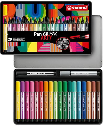STABILO - Premium-Filzstift mit dicker Keilspitze - Pen 68 MAX - ARTY - 20er Metalletui