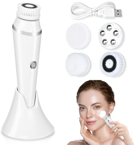yotutun Gesichtsreinigungsbürste, 4 in 1 Elektrische Gesichtsbürste Wasserdichte mit 4 Bürstenköpfen 3 Geschwindigkeiten Gesichtsreinigungsbürste für Tiefenreinigung, Peeling und Gesichtsmassage