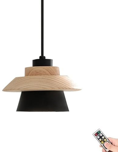 Battery Operated Pendant Light with Blubs & Remote, No Wires Ceiling Hanging Light, Modern Indoor Wireless Pendant Lighting Chandelier Fixture for Kitchen Island Dining Room Living Room Farmhouse (Co