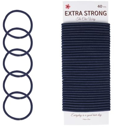 The Chic Way 40 Pcs Navy Blue Strong Hair Bobbles, Elastic Hair Bands, Hair Ties, 4mm