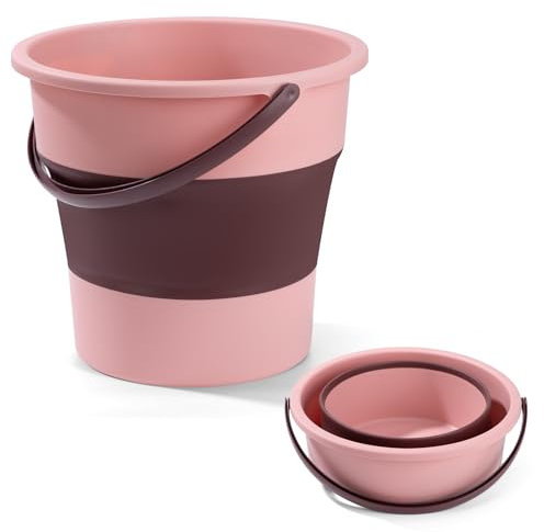 Foldable Bucket Portable Cleaning Bucket Sink Camping Space Saving Fishing Water Bucket with Handle for Cleaning Camping Fishing Kitchen (Pink, 10L)