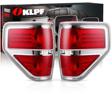 OKLPF Rear Brake Tail Lights Compatible With 2009 2010 2011 2012 2013 2014 Ford F150 F-150,Replace Silver Taillights Assembly Red Chrome Tail Lights,Not Included Bulbs,Driver and Passenger Side