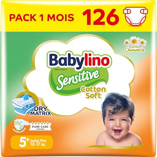Babylino Sensitive Baby Windeln Größe 5+, Junior Plus (12-17Kg), 126 Windeln