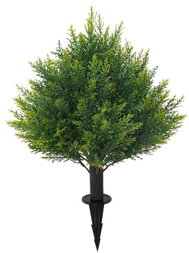 Konstgjord cederträ figurklippt kulträd med markspik, 40 cm falska cederväxter UV-resistenta konstgjorda buskar, falsk cypress växt konstgjorda buskar för främre veranda trädgård inomhus utomhus