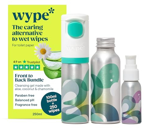 Wype | Front To Back Bundle | Contains Starter Kit & Refill and Viva La V | Toilet Roll Gel | Wet Wipe Alternative | COSMOS Organic | 1 x Applicator, 2 x Refills (100ml), Viva 50ml | 700 Wipes