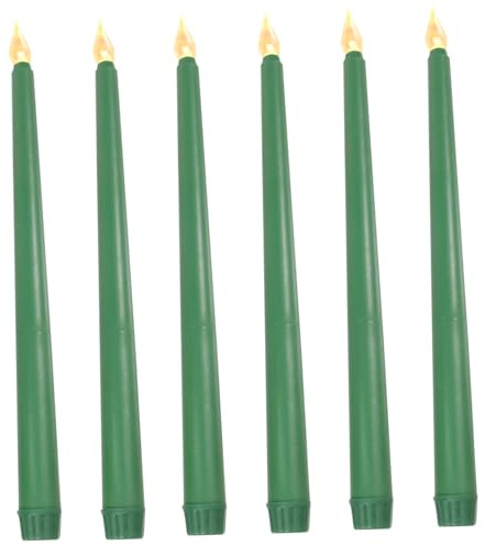 Garneck 6 Pezzi Candele LED a Batteria senza Goccia Tonalità Verde Materiale Pp e LED Forma Taper per Decorazioni su Scrivania e Bancone Festa Casa Matrimonio