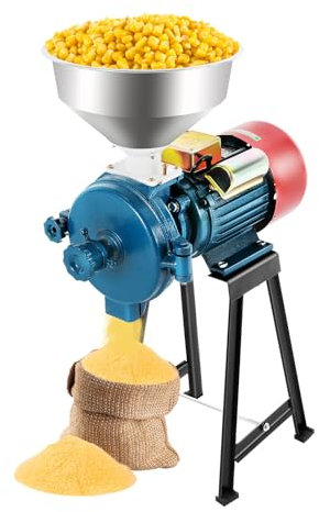 Macinino elettrico per cereali, 2200 W, in acciaio inox, 1400 giri/min, potente motore ad alta velocità, smerigliatrice con imbuto, per cereali da cucina, spezie, mais