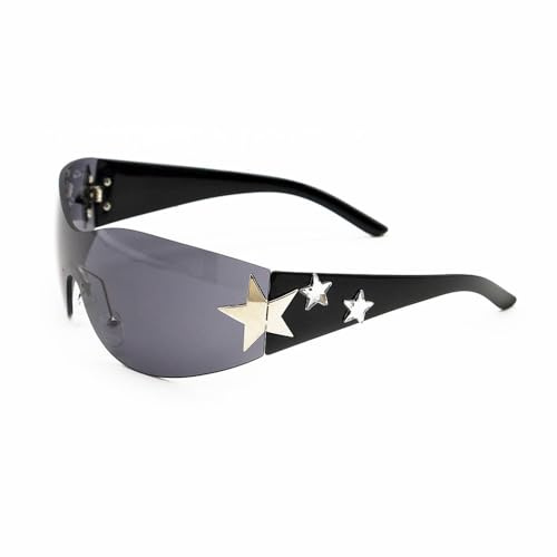 HYYZZC Occhiali da sole alla moda con montatura grande decorativa avvolgente a forma di stella, stile da donna, occhiali da sole estivi da festa per uomo, C1, un pezzo
