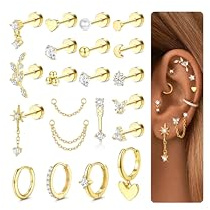 CASSIECA 21Pcs Piercing Ohr Chirurgenstahl Helix Piercings Gold CZ Blume Creolen Ohrstecker Ohrringe Set Damen Knorpel Ohrringe Tragus Conch Helix Piercing Ohr Gold Schmuck