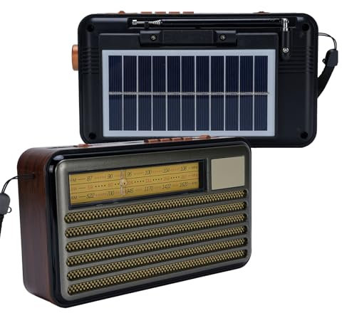 Portable Retro Radio with Bluetooth Speaker, Small Vintage AM FM Shortwave Radio, Solar/Battery Operated, Support TF Card/USB Playing