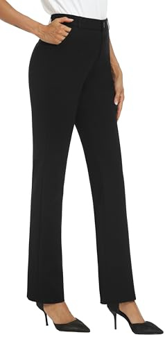 iChosy Women's Stretchy Straight Leg Dress Work Pants Business Office Casual Slacks with Pockets Black 10 Regular