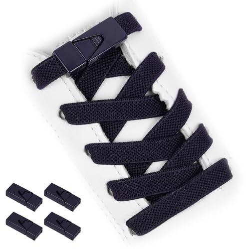 APXEL Lacets Élastiques, 2 Paires Élastiques Lacets avec Fermeture en Métal, Sans Nœuds Plats Lacet de Sport de Chaussures pour Enfants, Adultes, Baskets, 100cm (Bleu Marine)
