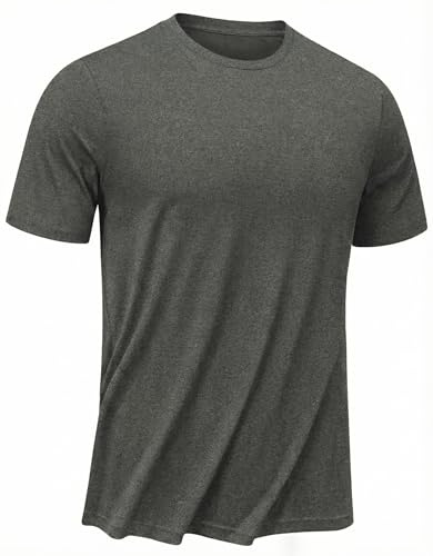 PINSPARK Sportskjorta för män, snabbtorkande, funktionströja som andas, sport, t-shirts, löpskjorta, kortärmad träningströja, Mellangrå, XL