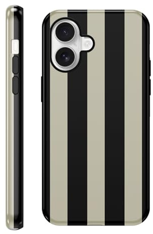 Saqmkil Fodral för iPhone 16, Aesthetic Randig Mönster Mode Silikonfodral, TPU Kvinnor Smal Mjuk Stötsäker Skyddshölje för iPhone 16 6,1 tum, Svart