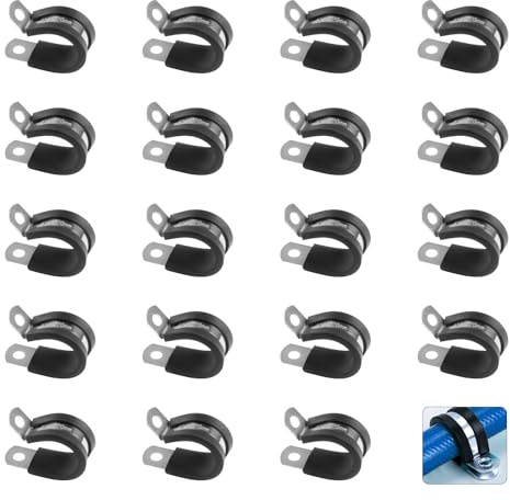 20 Pcs Abrazaderas para Tubos, 20mm Abrazaderas de Tubo con Inserto de Goma, Clips P de Goma, Abrazadera de Manguera, Abrazadera de Cable de Acero Inoxidable, P Clips de Cables(20 mm)