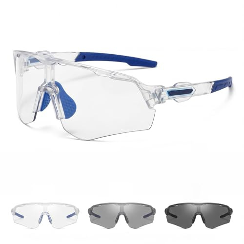 MinXin Lunette de Cyclisme Photochromique, Lunette Velo Homme, Lunette Running Femme, Protection UV400, Lunettes Velo, Lunettes de Soleil de Sport Homme Femme pour Pêche/Sports Outdoor(Blanc)