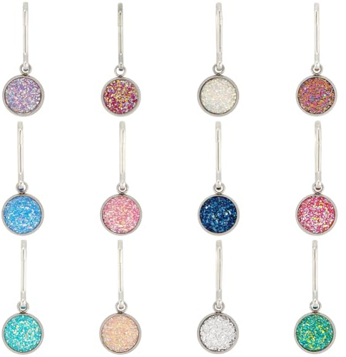 CABODYALS 12 pieza de Tiradores de Cremallera de Resina de Aleación de Colores Mixtos Dijes Redondos Planos de Metal Coloridos Colgantes Brillantes Extensores de Dijes Removibles Kit de Reemplazo para