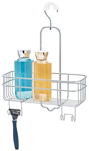 iDesign Euro, Organizer per doccia da appendere in metallo, con gancio girevole, offre spazio extra per shampoo, balsamo, sapone, rasoi, luffe, asciugamani, 28 x 11,43 x 37,74 cm, argento