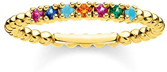 THOMAS SABO Ring Kugeln farbige Steine gold 925 Sterlingsilber, 750 Gelbgold Vergoldung