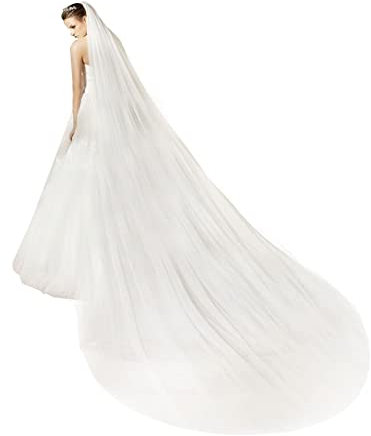 BEAUTELICATE Brautschleier Lang Tüll Schleier für die Braut Hochzeits 3m Kathedrale Schleier 2 Schicht mit Kamm (Ivory, 3m)